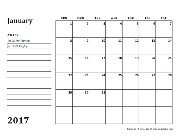 calendar template with notes section 49