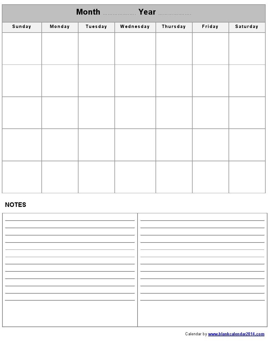 calendar template with notes section 7