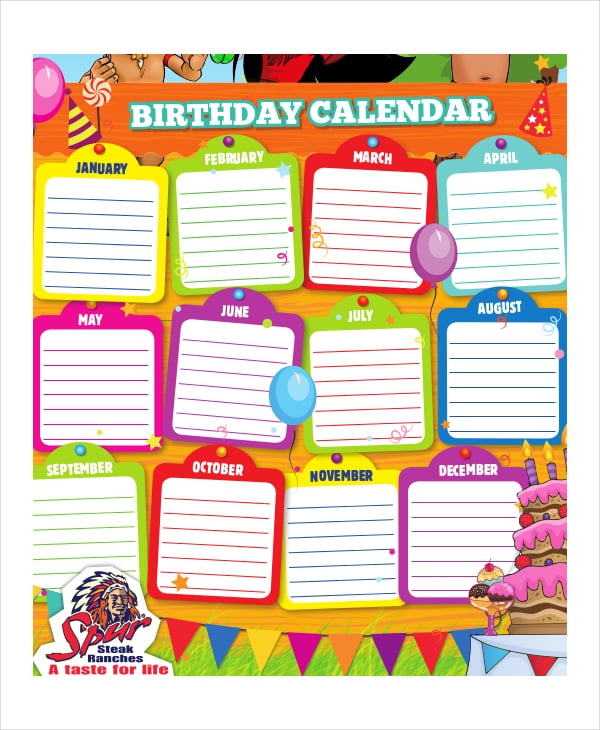 free editable birthday calendar 28