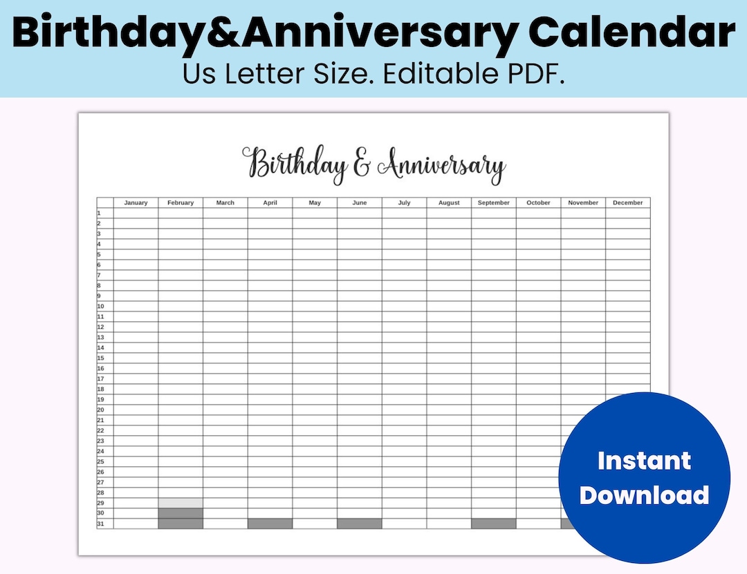 perpetual birthday and anniversary calendar printable 28