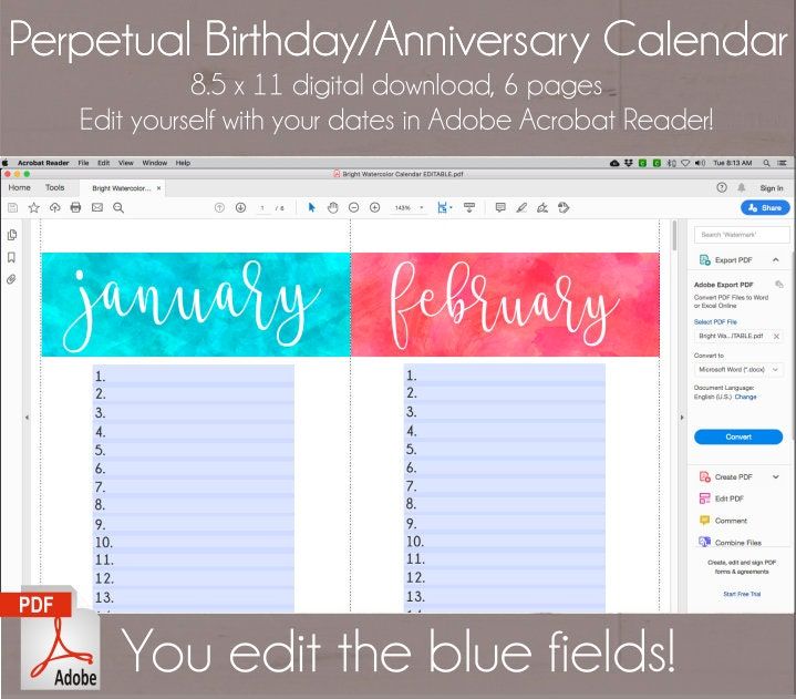 perpetual birthday and anniversary calendar printable 64