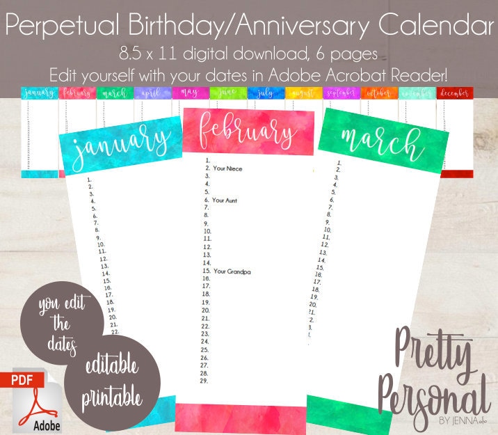 perpetual birthday and anniversary calendar printable 8