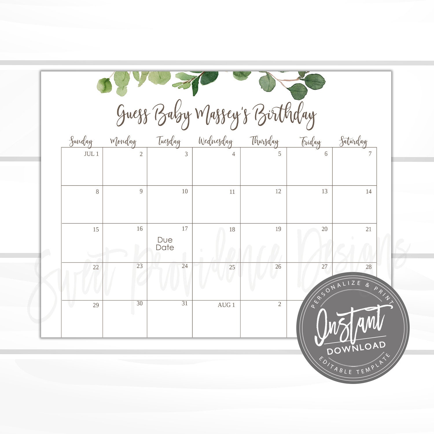 pick the due date calendar template free 16