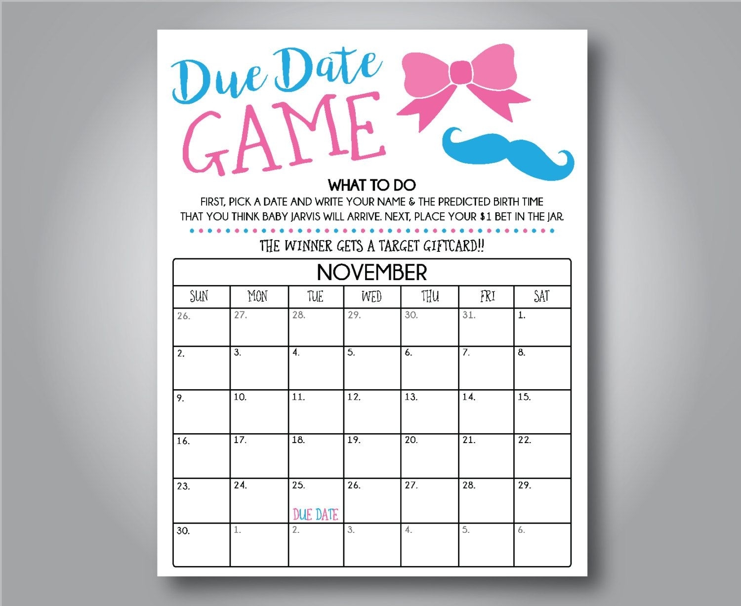 pick the due date calendar template free 20