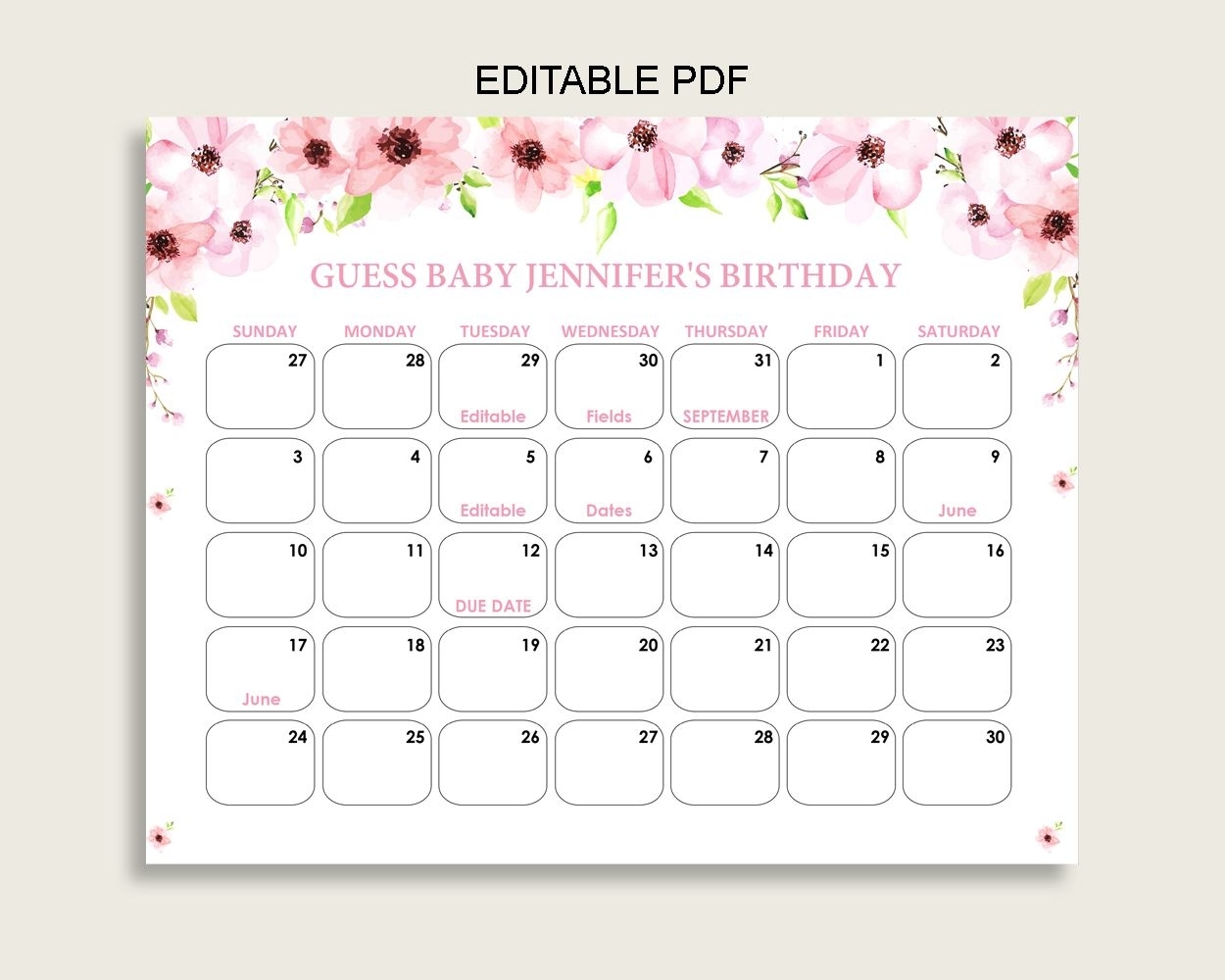 pick the due date calendar template free 22