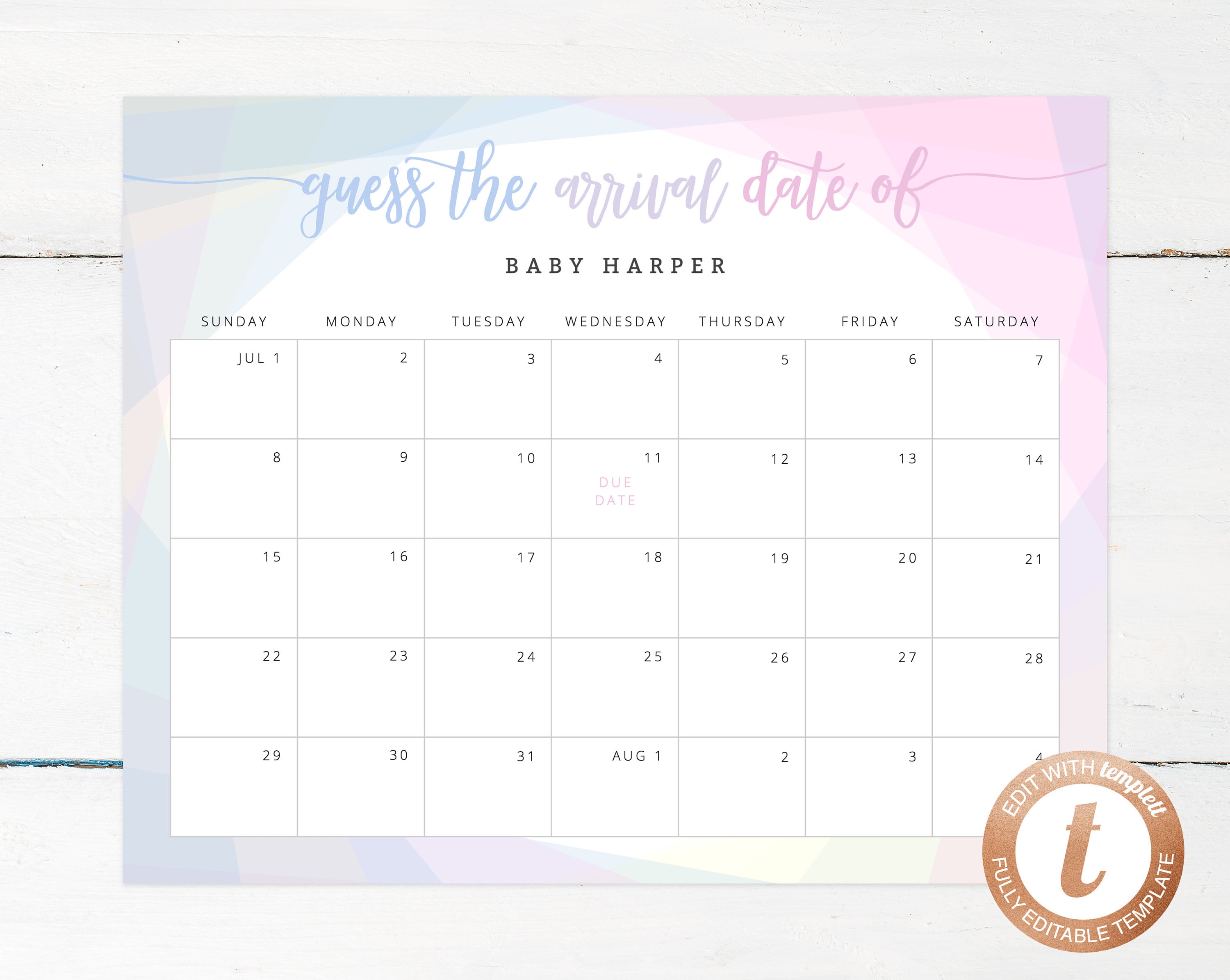 pick the due date calendar template free 50