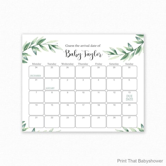 pick the due date calendar template free 54