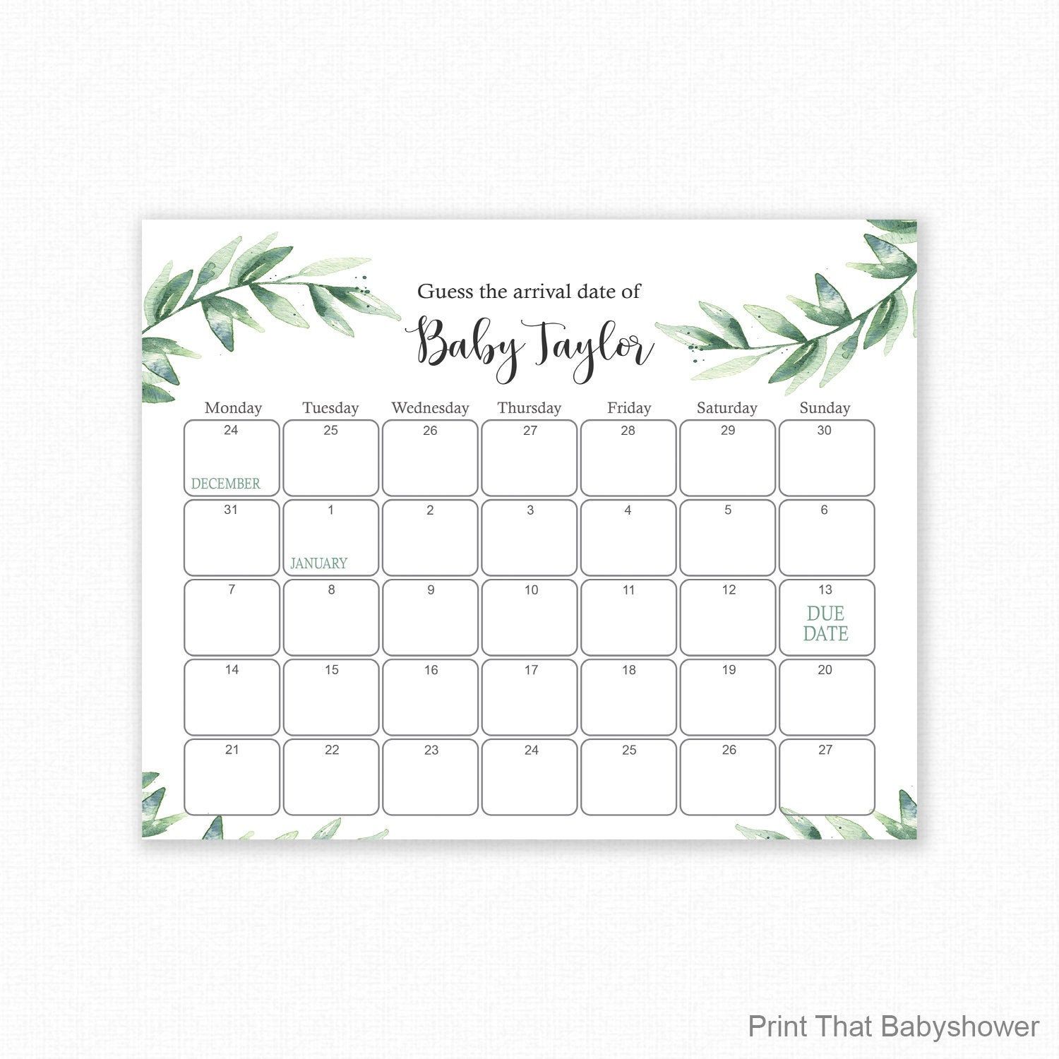 pick the due date calendar template free 6