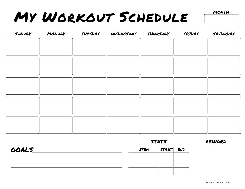 propsed calendar for work outs on excel 10