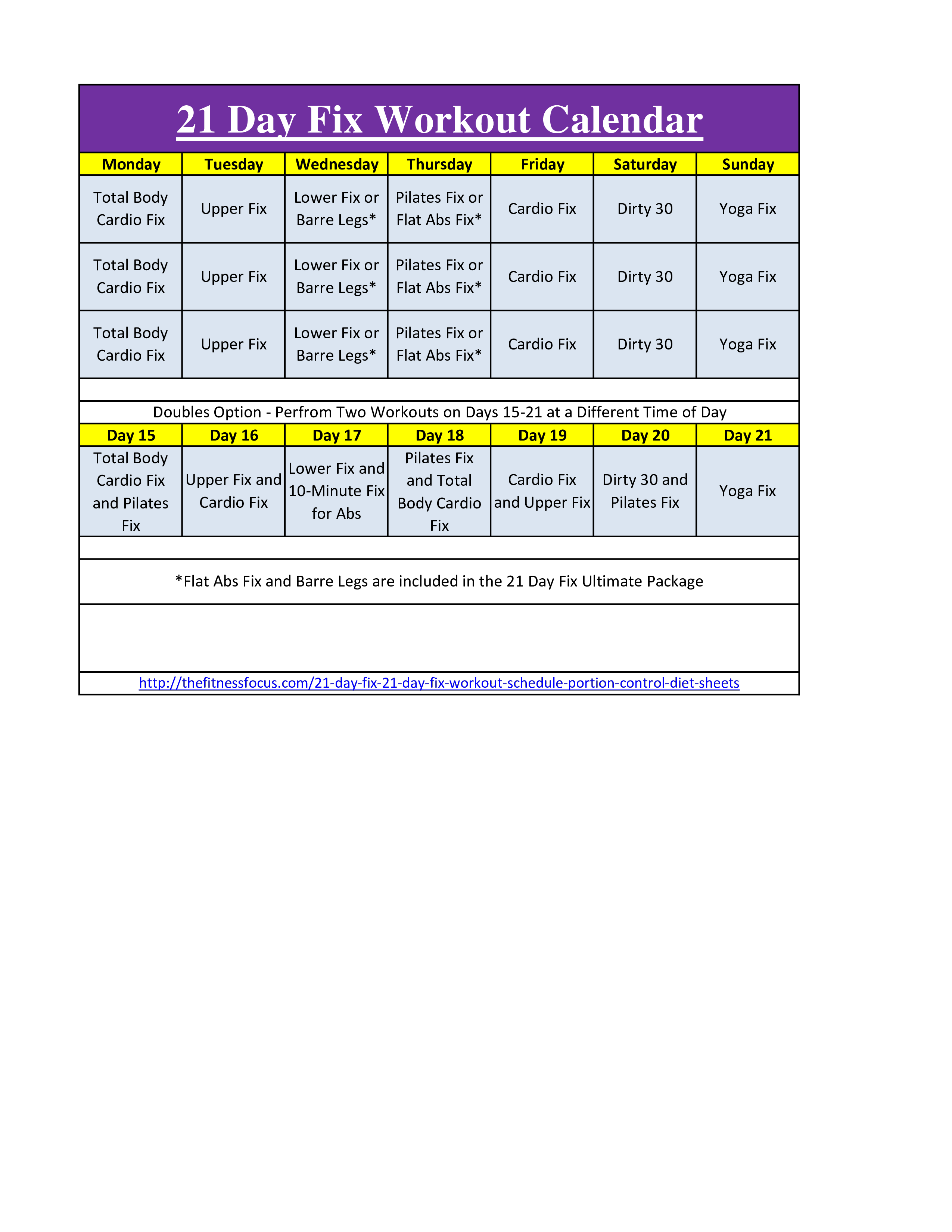 propsed calendar for work outs on excel 13