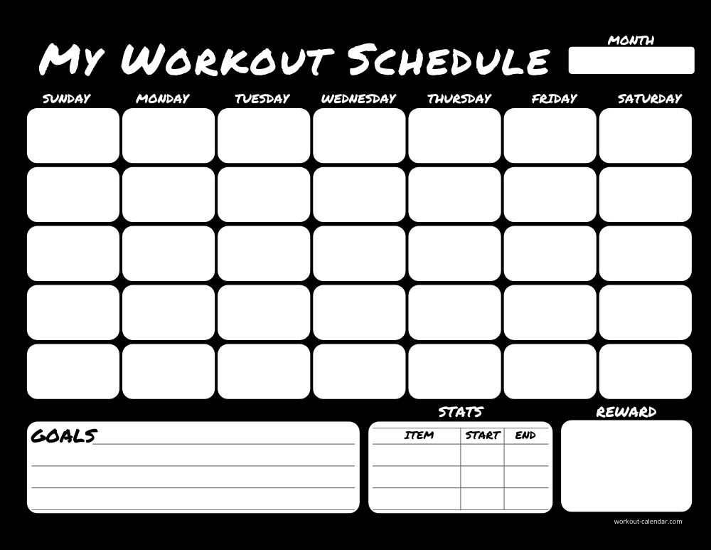 propsed calendar for work outs on excel 20