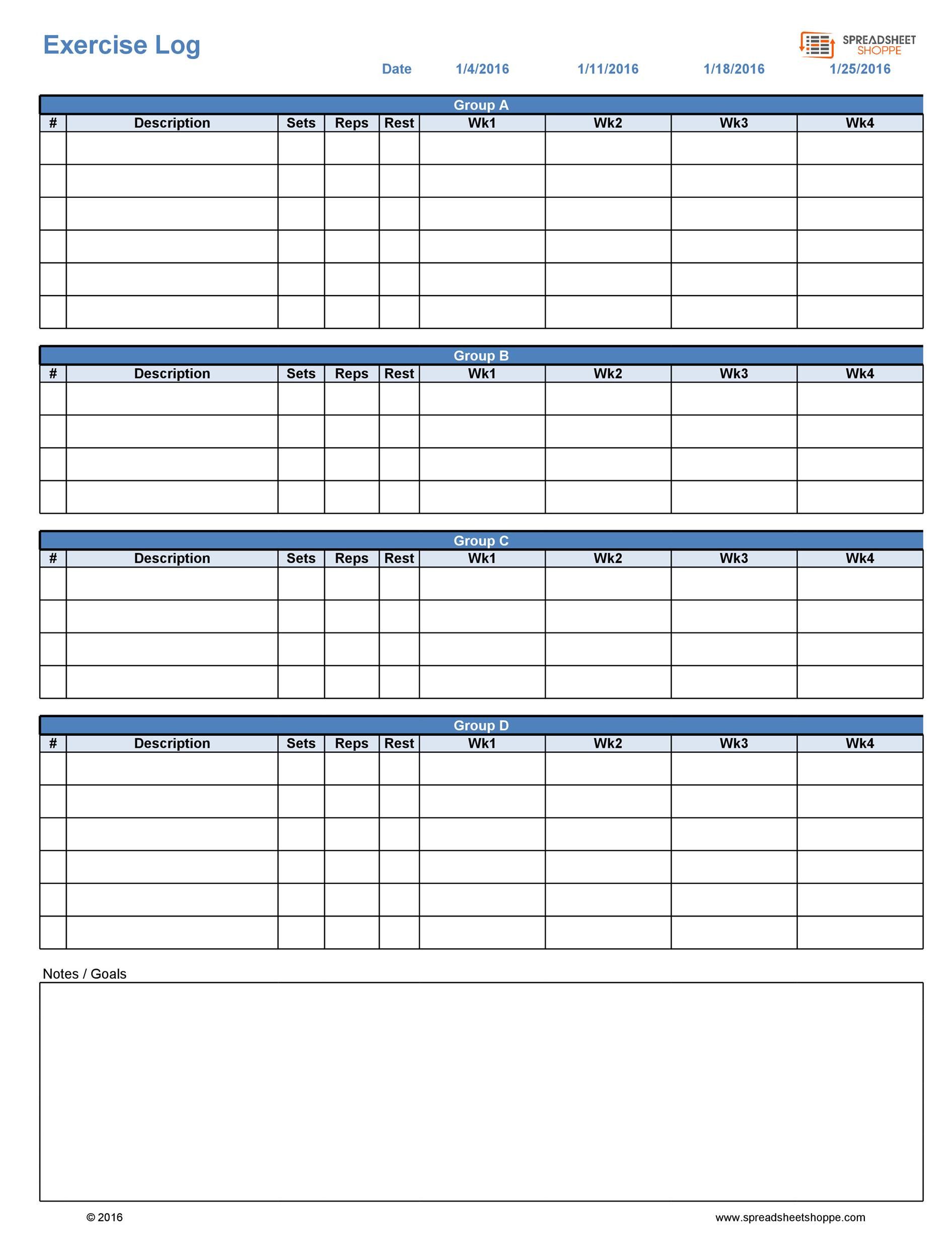 propsed calendar for work outs on excel 26
