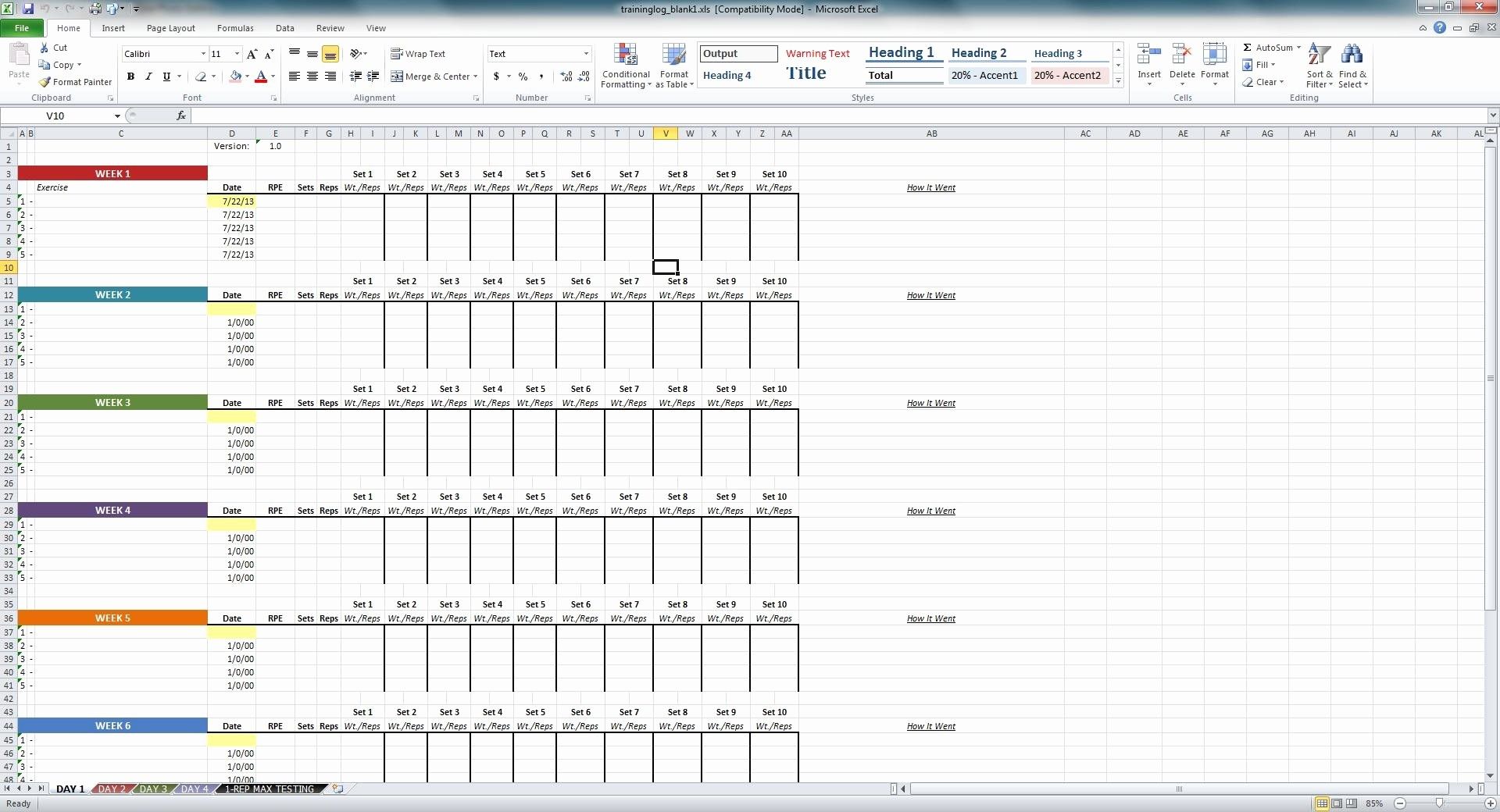 propsed calendar for work outs on excel 39