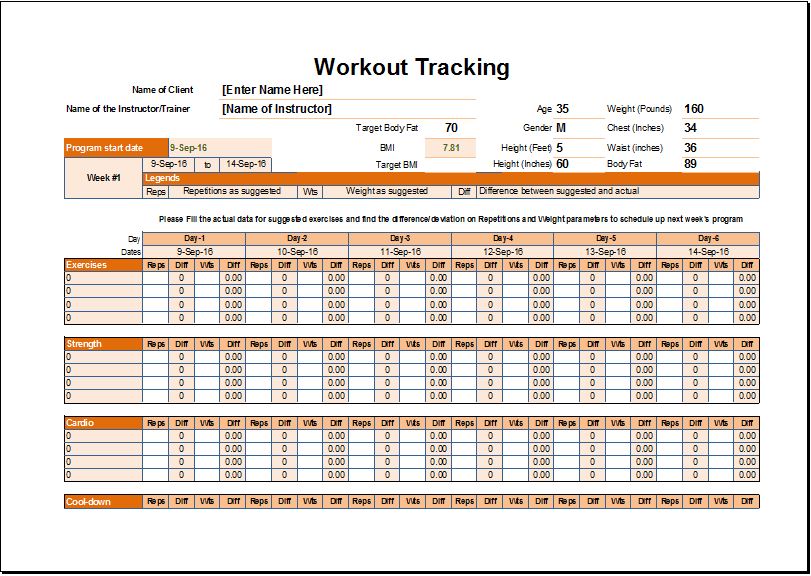 propsed calendar for work outs on excel 4