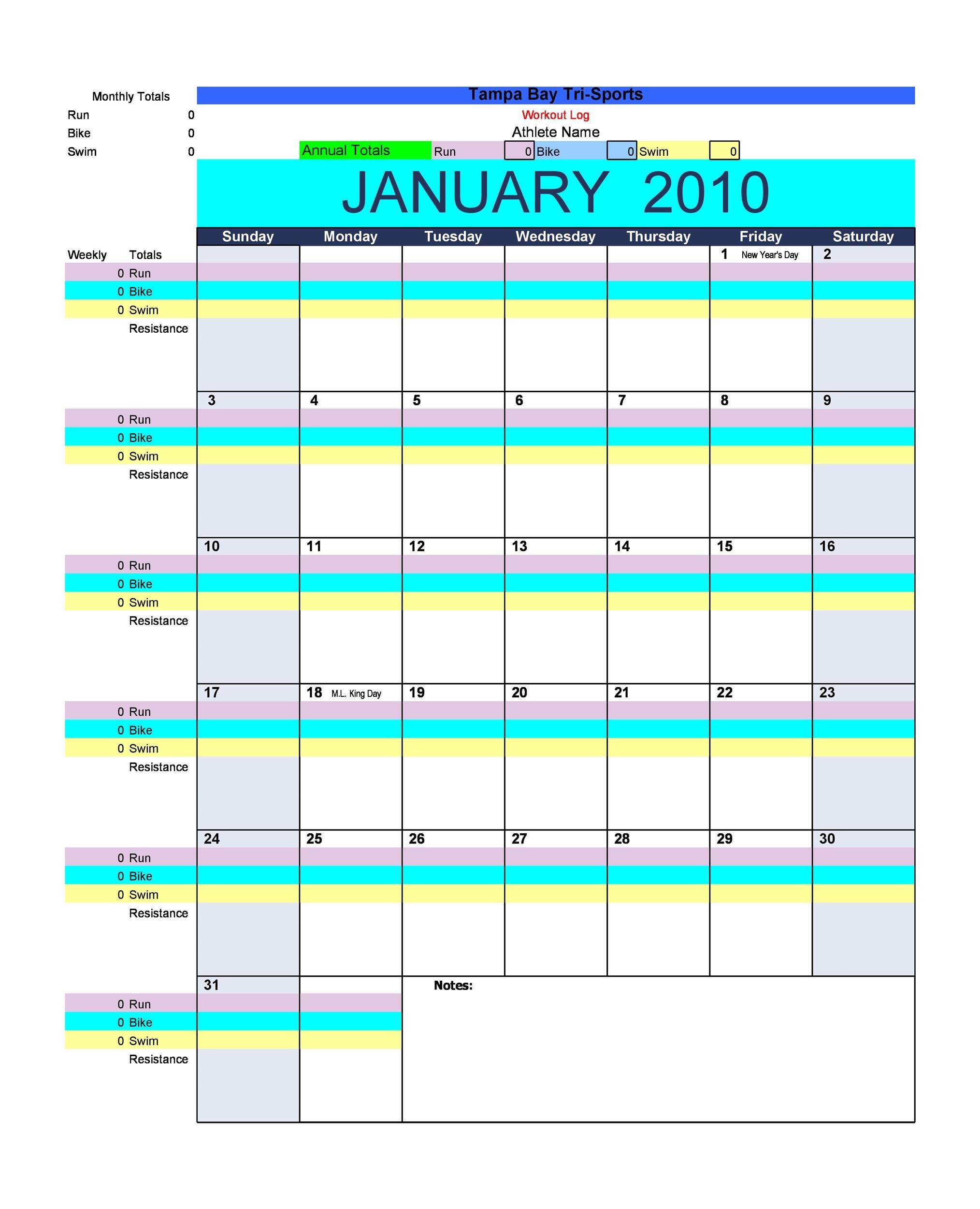 propsed calendar for work outs on excel 42