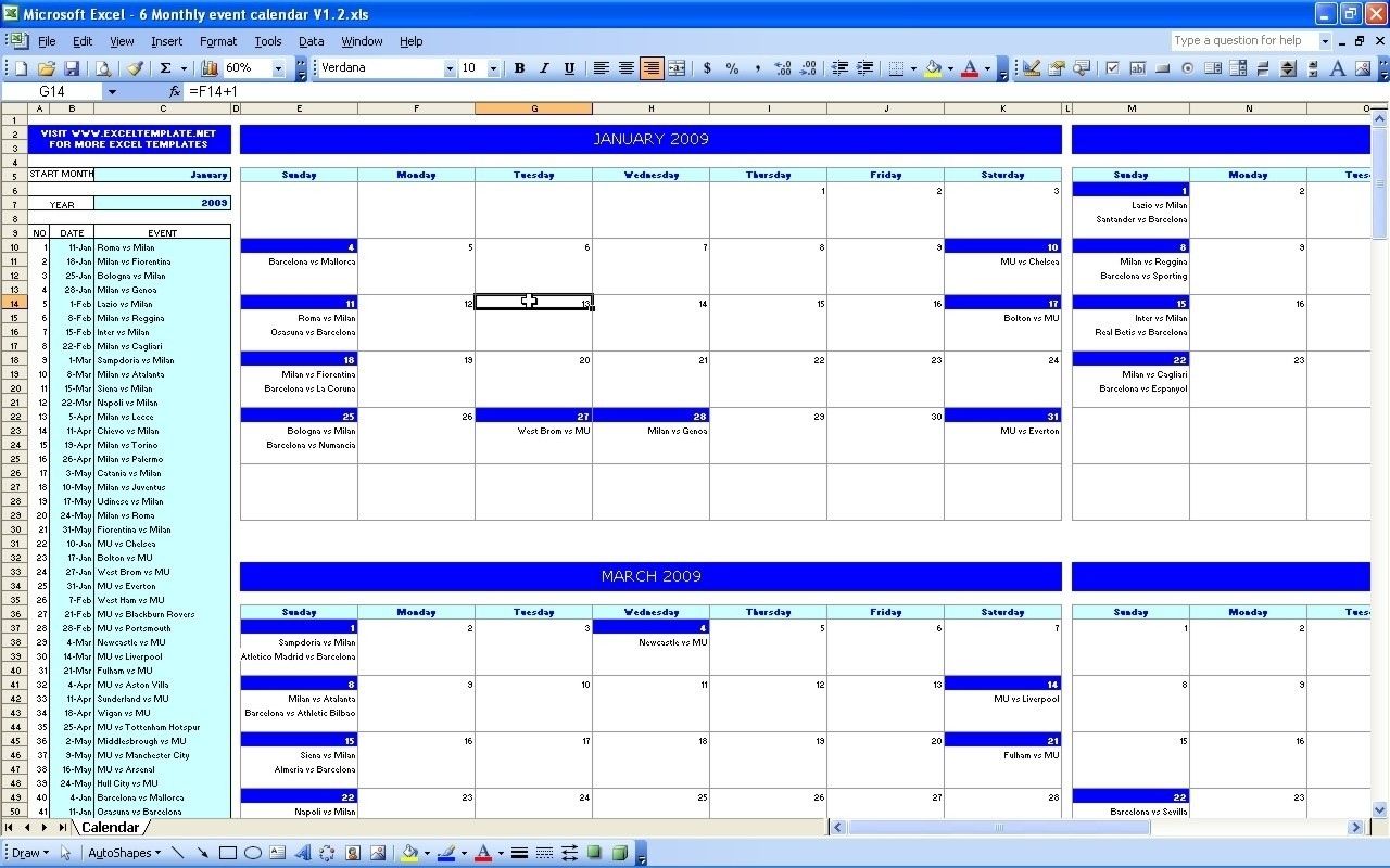 propsed calendar for work outs on excel 48