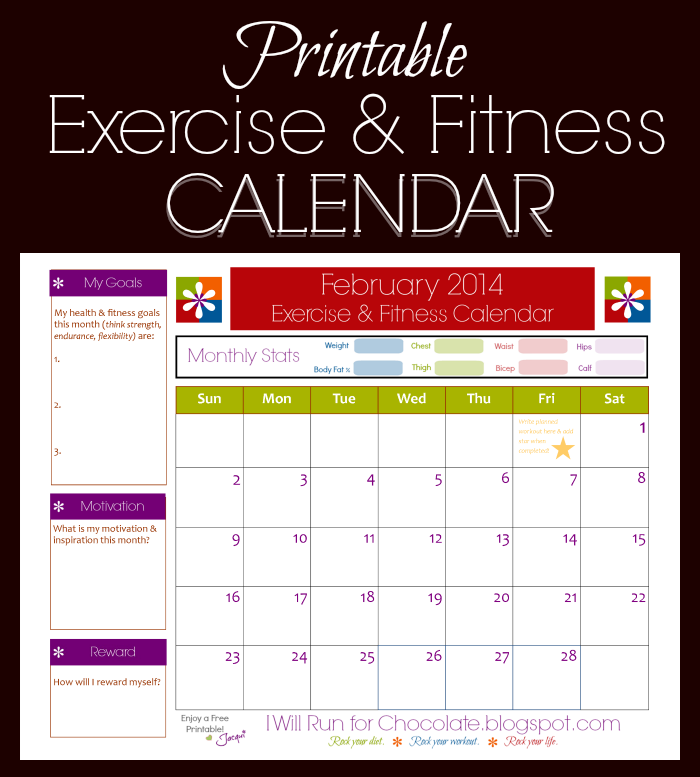 propsed calendar for work outs on excel 54