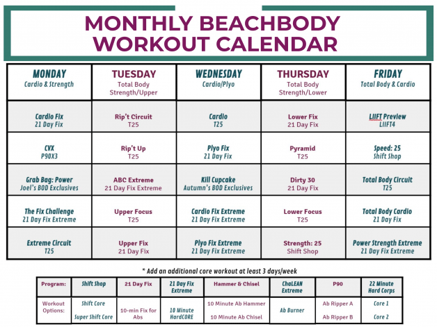 propsed calendar for work outs on excel 59