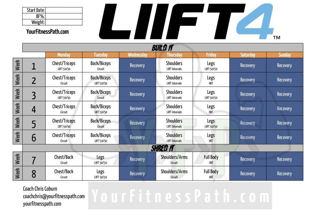 propsed calendar for work outs on excel 62