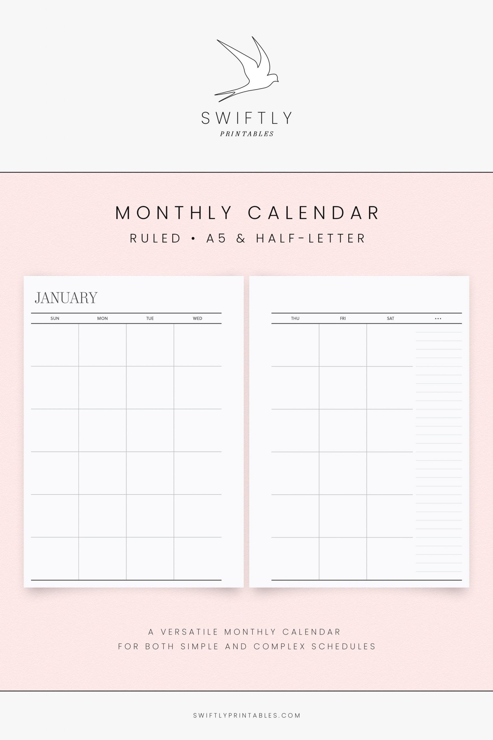 ruled monthly calendar template 14