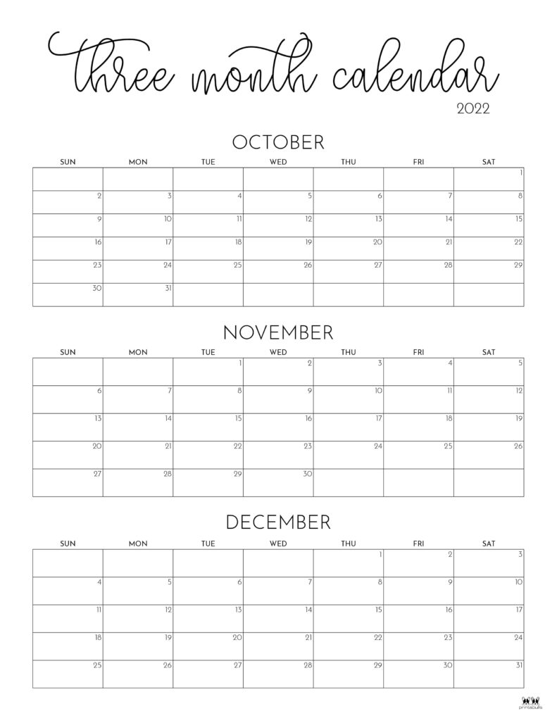 three month calendar print free 10
