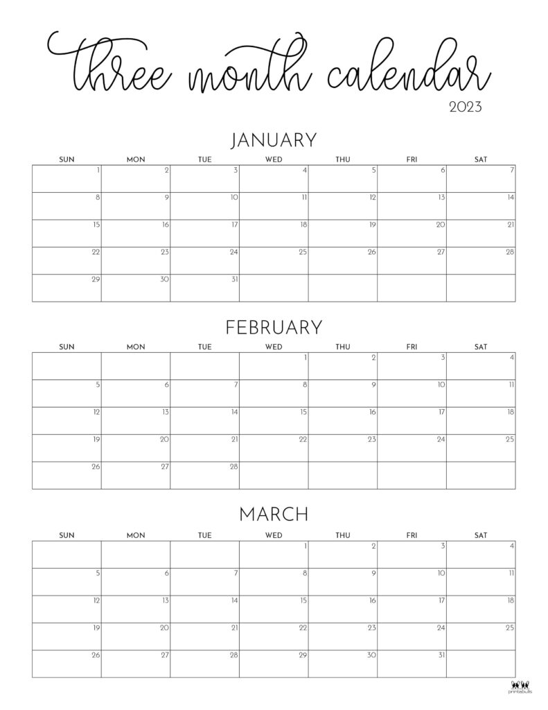 three month calendar print free 8