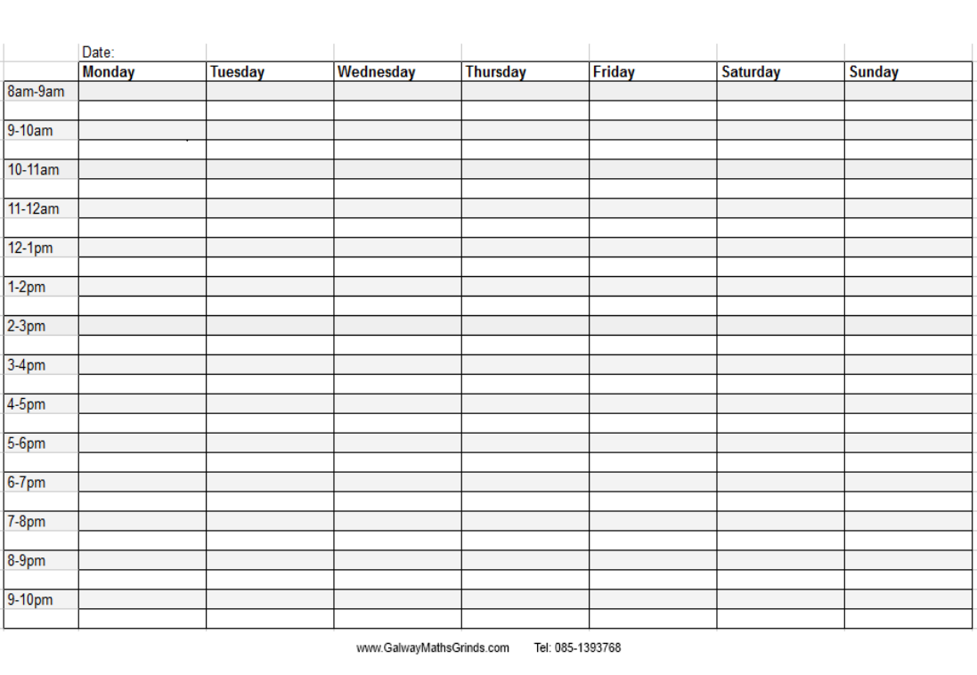 weekly calendar template with time slots 63