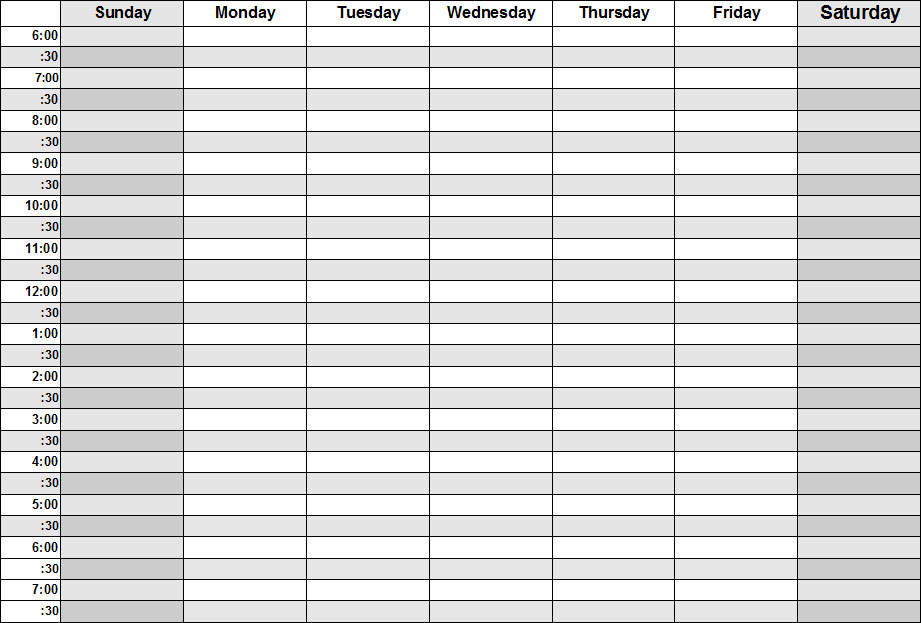 weekly calendar template with time slots 65