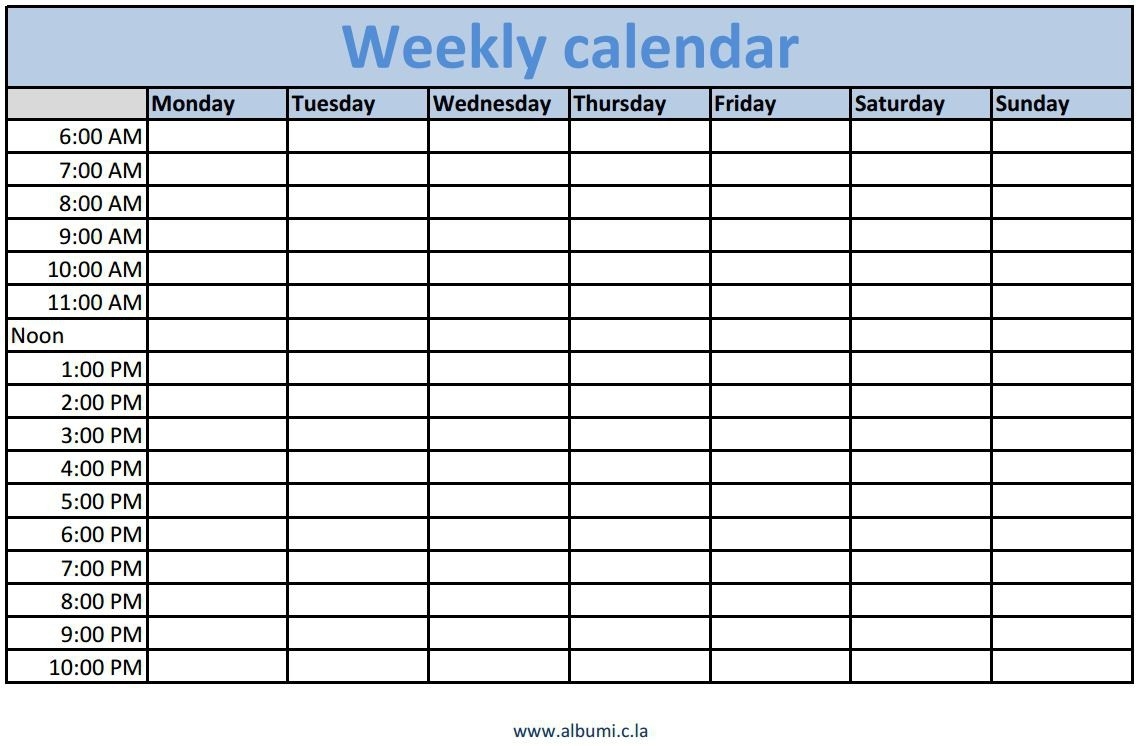 weekly calendar template with time slots 7