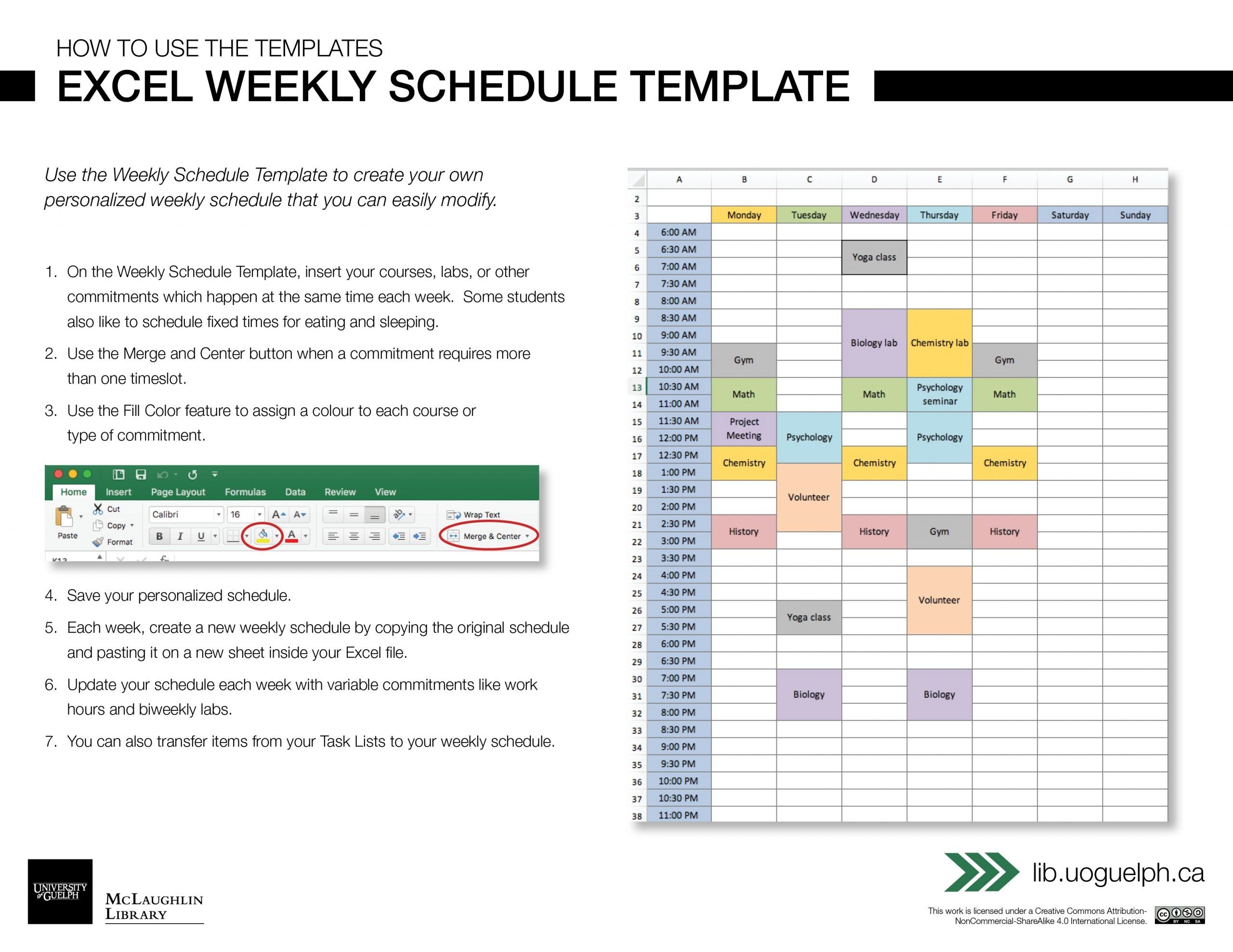weekly time slots with schedule 11
