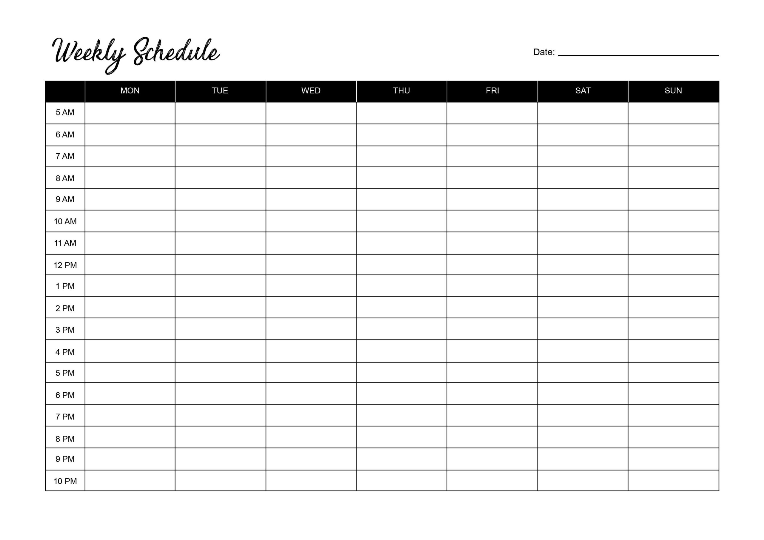 weekly time slots with schedule 23