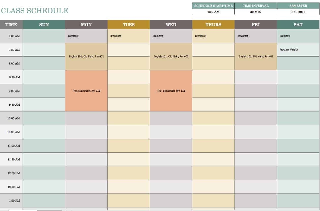weekly time slots with schedule 35
