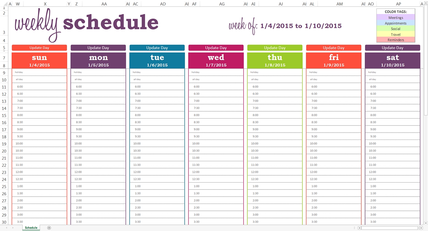 weekly time slots with schedule 40