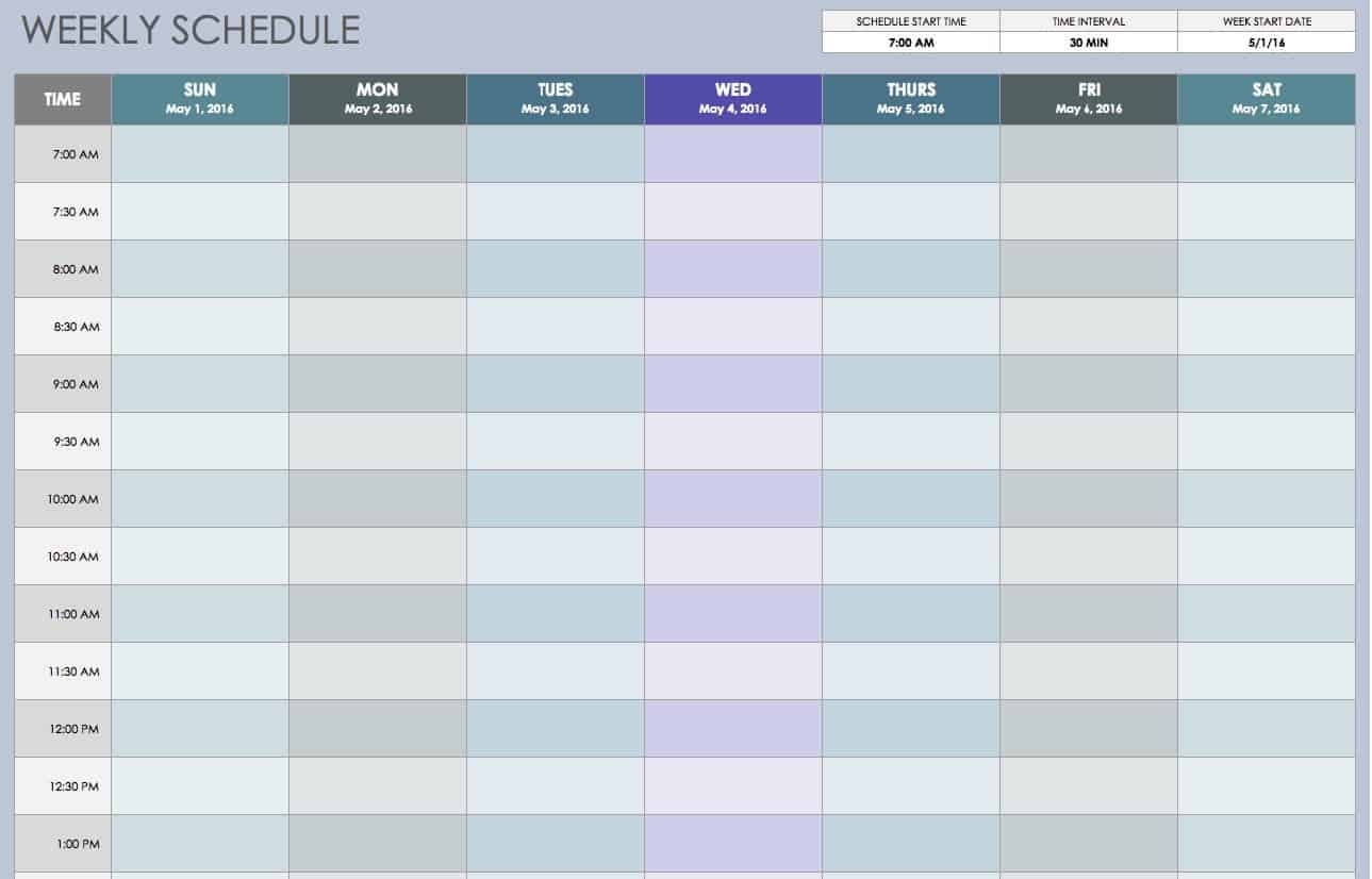 weekly time slots with schedule 54