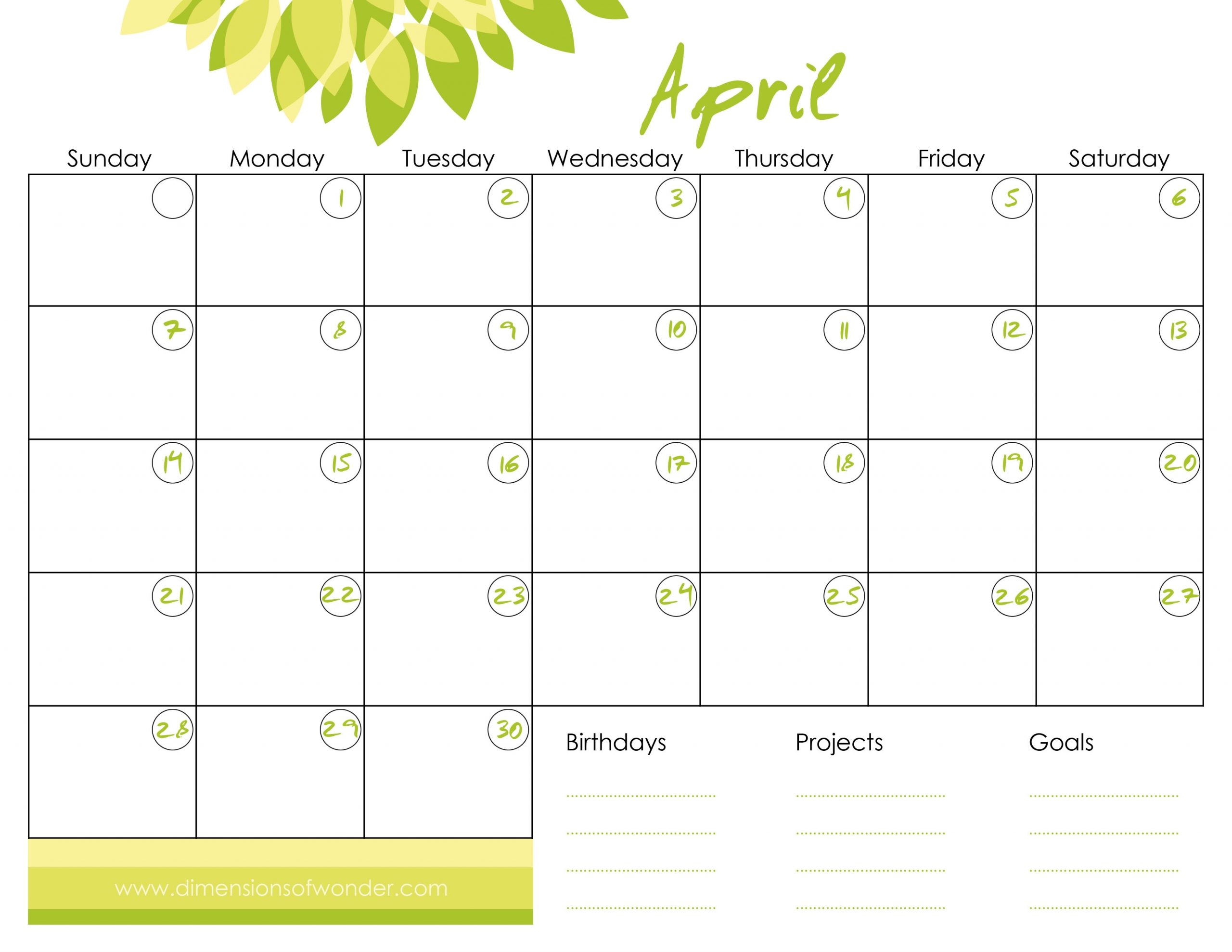 8×11 sie free april calander 8