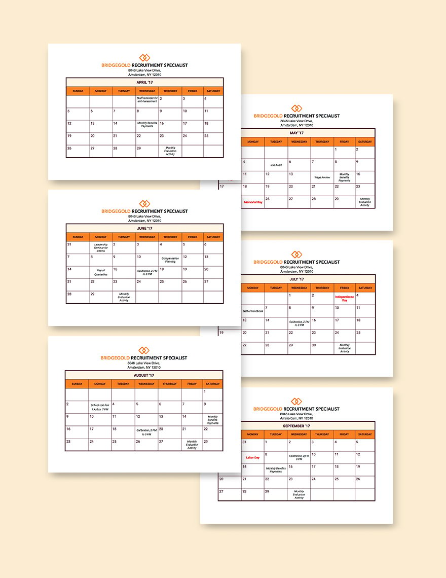 human resource calendar template 40