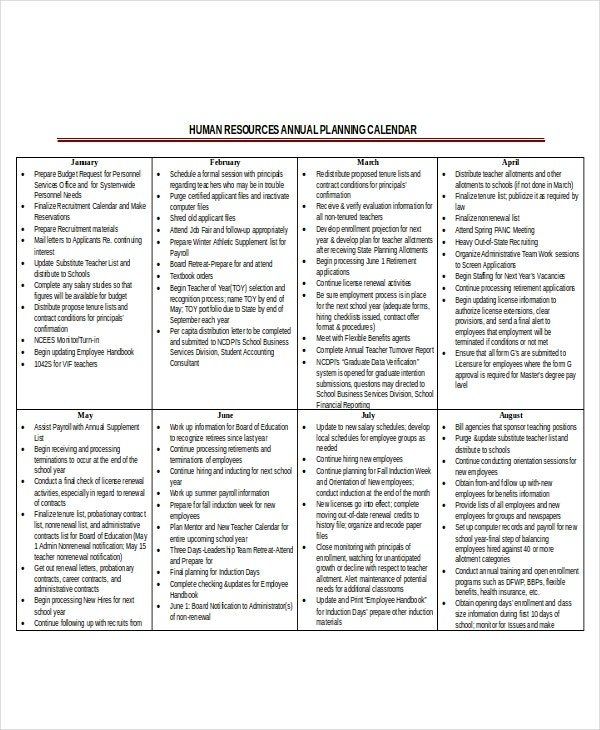 human resource calendar template 52