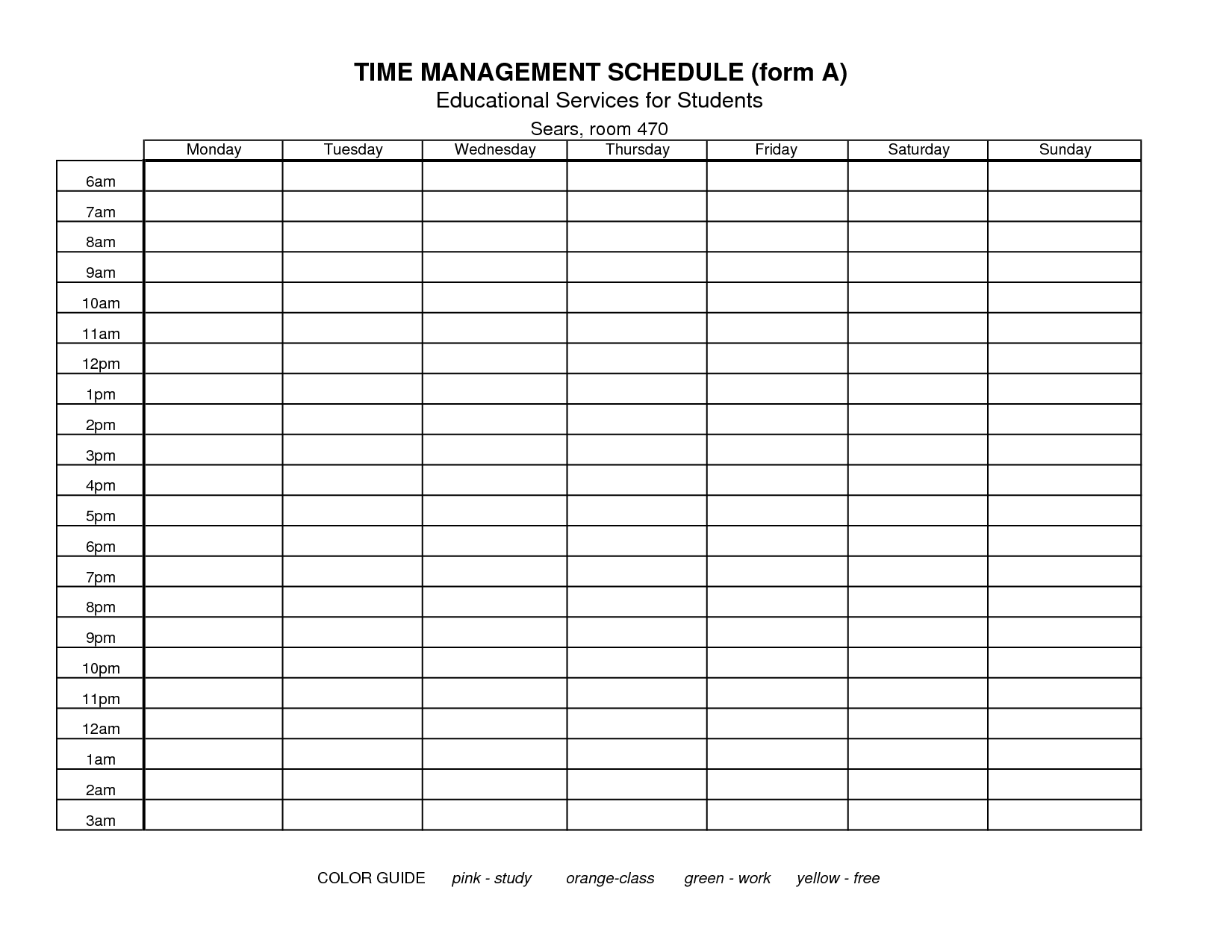 time management calander template 24
