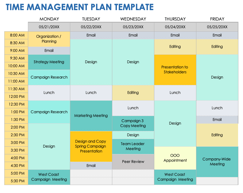 time management calander template 31