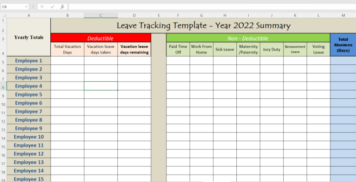 time off template in excel 7