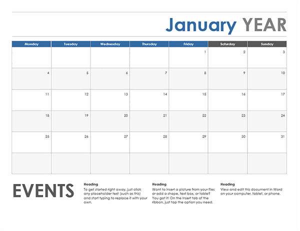 word calendar template monday through friday 44