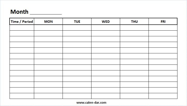 word calendar template monday through friday 55