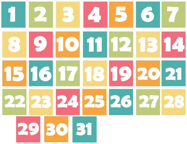 1 through 31 block calendar 16