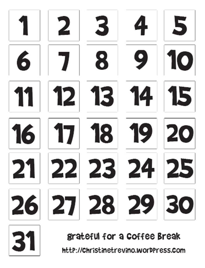 1 through 31 block calendar 20