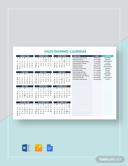 annual training calendar template 10