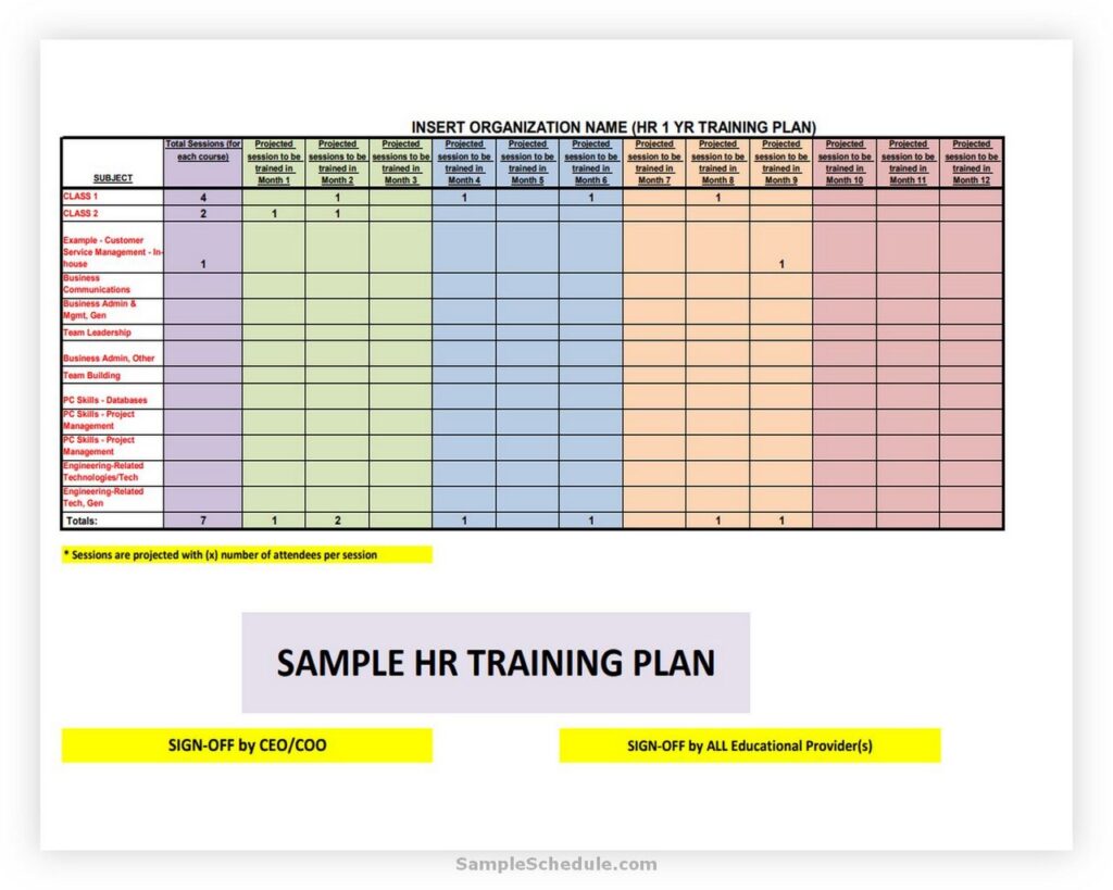 annual training calendar template 12