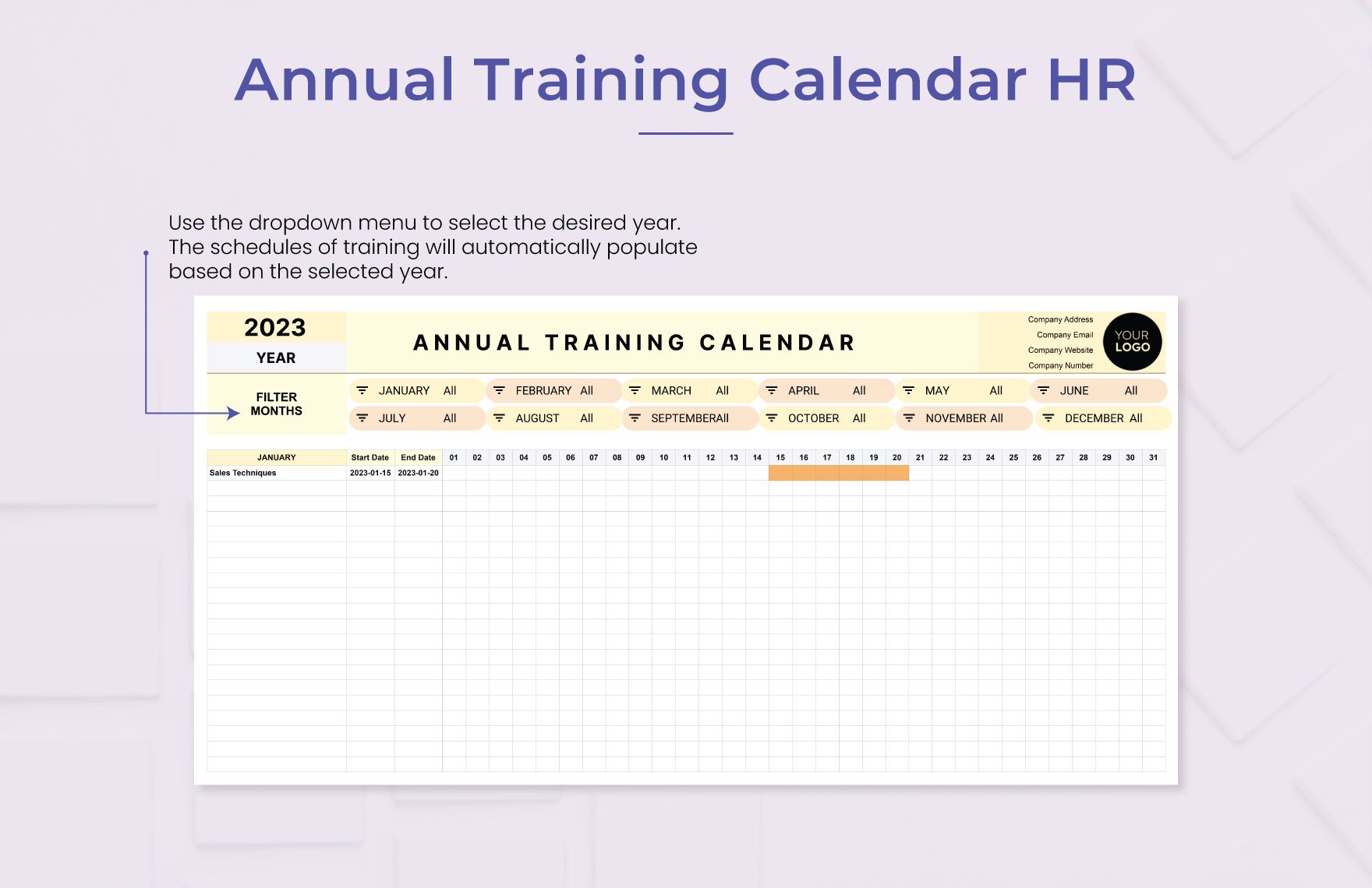 annual training calendar template 20