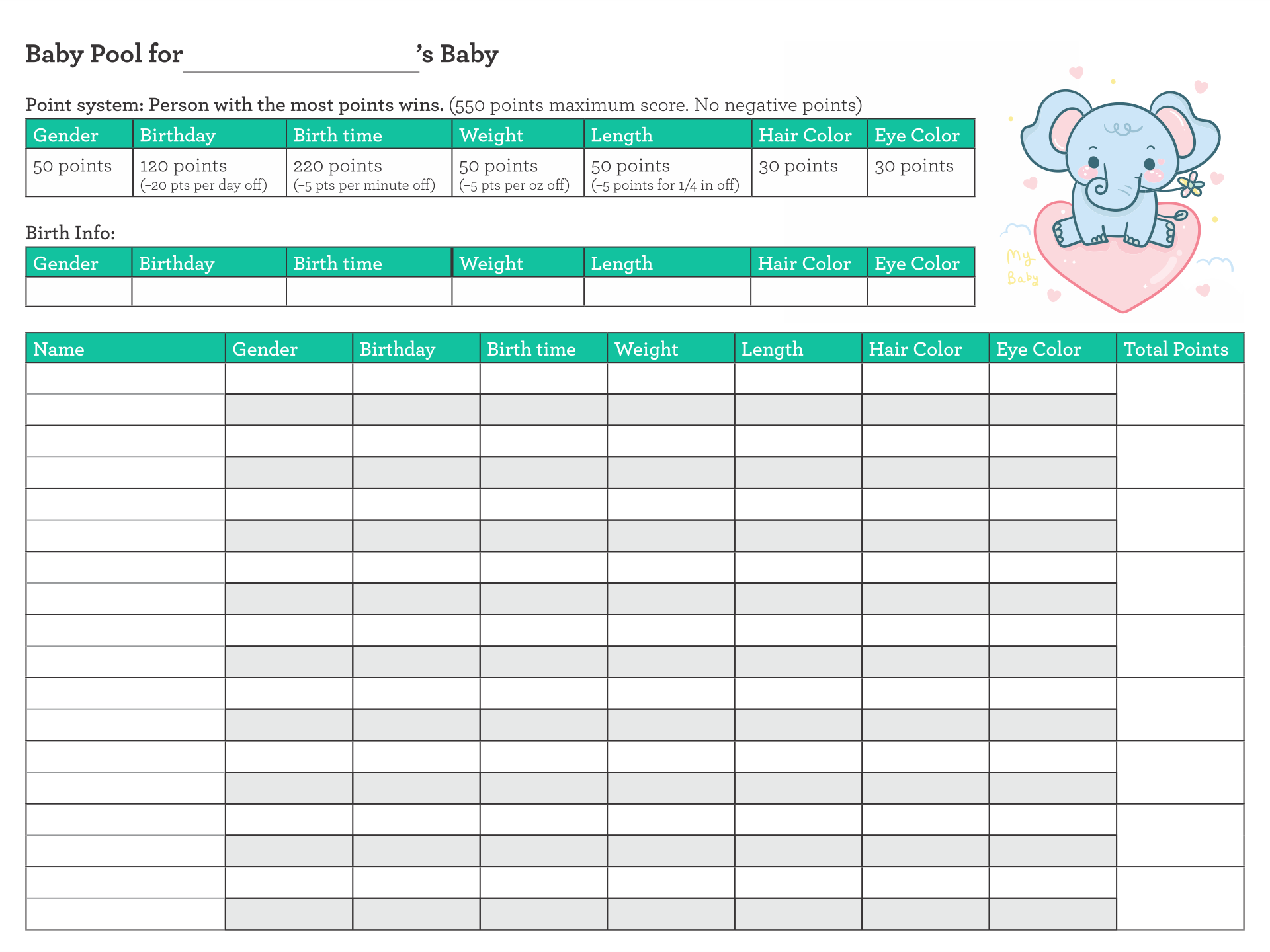 baby due date sweepstake template 16