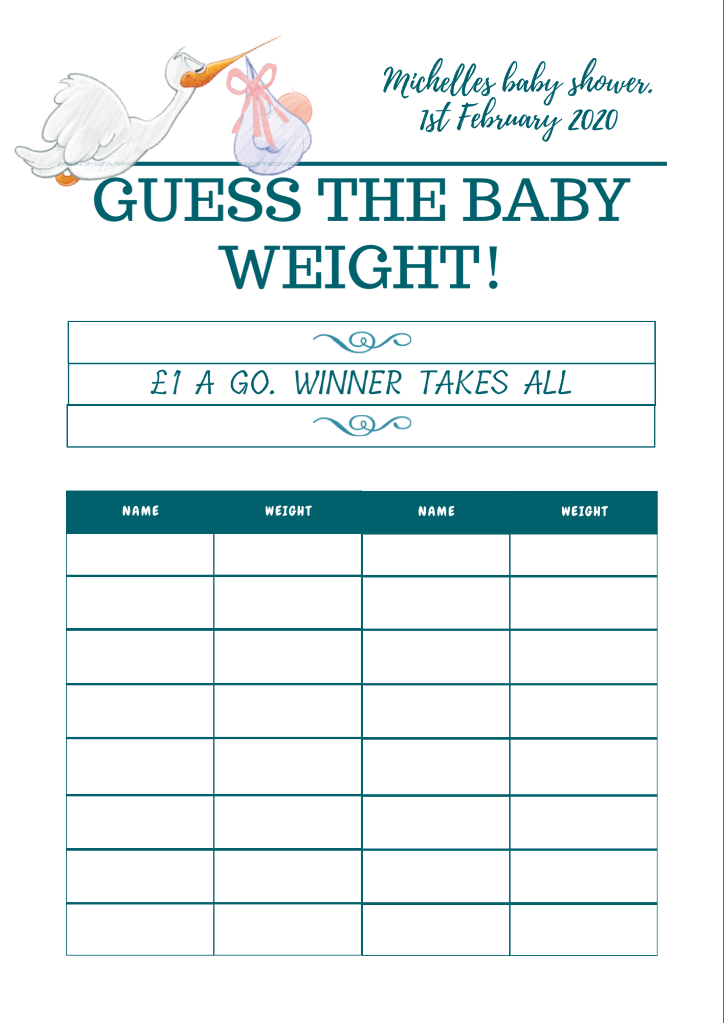 baby due date sweepstake template 19