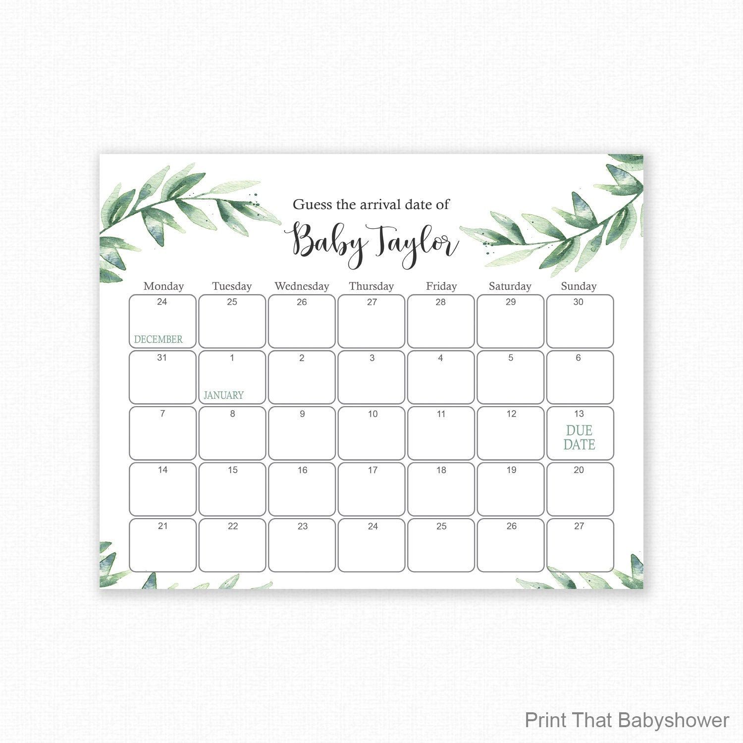 baby shower calendar game free 10